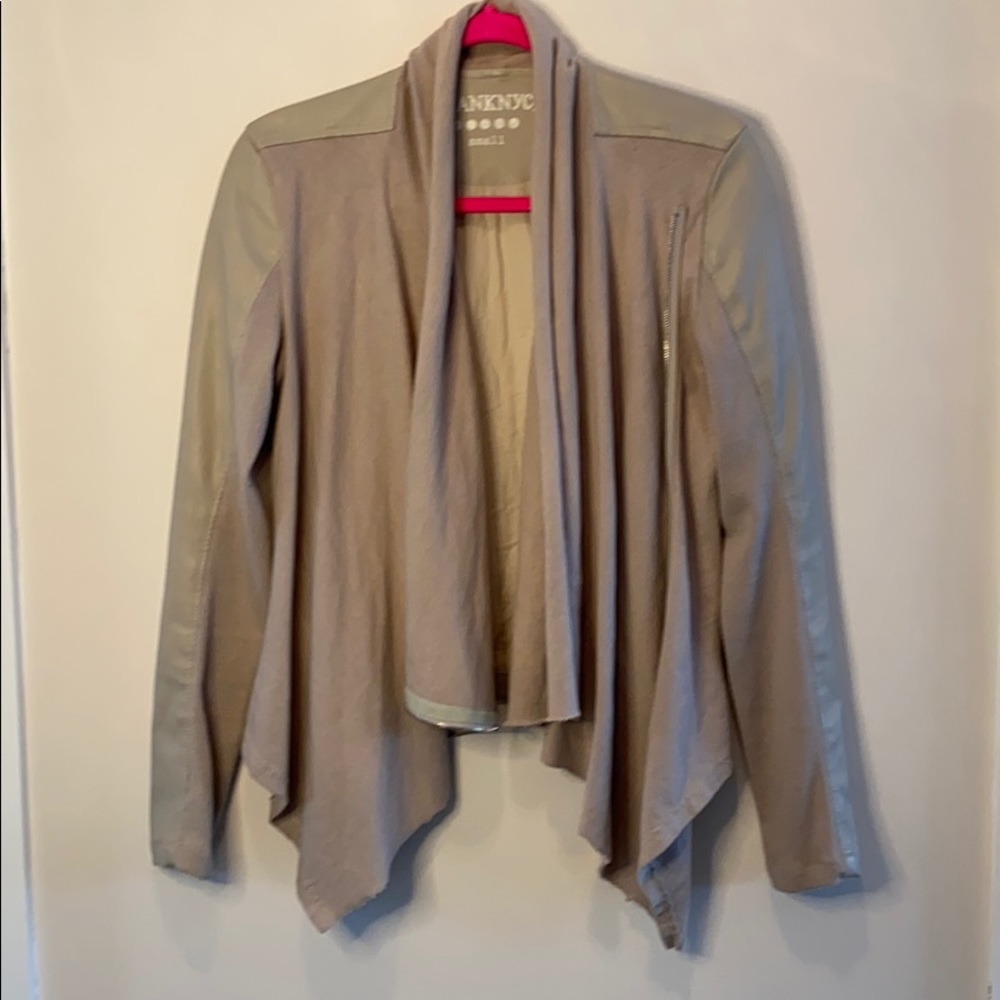 Blank NYC faux leather + cotton cardigan jacket